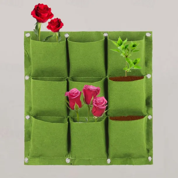 9 Pockets Vertical Garden Grow Bags Plant Wall Hanging Planting Pots Green Black Grow Planter Vegetable Gardening Supplies