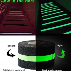 1 Roll Anti-slip Traction Tape With Dark Green Stripe Friction Grinding Adhesive For Indoor Outdoor Stair Treads Glow in the Dark