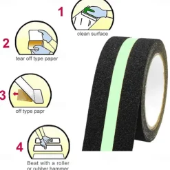 1 Roll Anti-slip Traction Tape With Dark Green Stripe Friction Grinding Adhesive For Indoor Outdoor Stair Treads Glow in the Dark