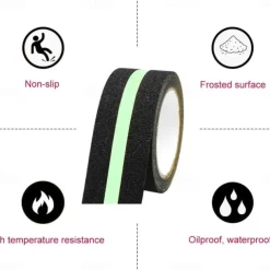 1 Roll Anti-slip Traction Tape With Dark Green Stripe Friction Grinding Adhesive For Indoor Outdoor Stair Treads Glow in the Dark