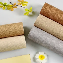 1 Roll Chinese Style Imitation Grass Cloth Woven Wallpaper for Restaurants Cafes Hotels Decorative Wallpapers Retro Nostalgic 3D Imitation Bamboo Linen Wallpaper Non Self-adhesive 950x53cm/374x20inch