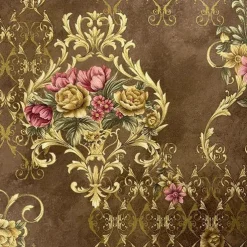 1 Roll 3D European Damask Non Self-adhesive Wallpaper Embossed Bedroom Headboard Living Room Background Wall Decoration Waterproof Wallpaper 950x53cm/374x20.87inch