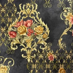 1 Roll 3D European Damask Non Self-adhesive Wallpaper Embossed Bedroom Headboard Living Room Background Wall Decoration Waterproof Wallpaper 950x53cm/374x20.87inch