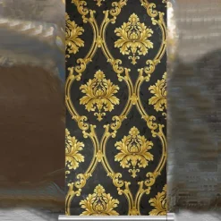 1 Roll 3D European Damask Non Self-adhesive Wallpaper Embossed Bedroom Headboard Living Room Background Wall Decoration Waterproof Wallpaper 950x53cm/374x20.87inch