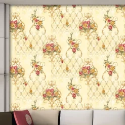 1 Roll 3D European Damask Non Self-adhesive Wallpaper Embossed Bedroom Headboard Living Room Background Wall Decoration Waterproof Wallpaper 950x53cm/374x20.87inch