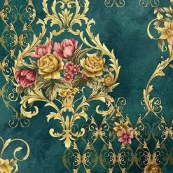 1 Roll 3D European Damask Non Self-adhesive Wallpaper Embossed Bedroom Headboard Living Room Background Wall Decoration Waterproof Wallpaper 950x53cm/374x20.87inch