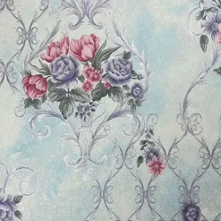 1 Roll 3D European Damask Non Self-adhesive Wallpaper Embossed Bedroom Headboard Living Room Background Wall Decoration Waterproof Wallpaper 950x53cm/374x20.87inch