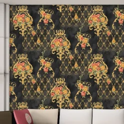 1 Roll 3D European Damask Non Self-adhesive Wallpaper Embossed Bedroom Headboard Living Room Background Wall Decoration Waterproof Wallpaper 950x53cm/374x20.87inch