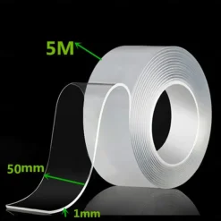 1 Roll 5M 2/3/5cm Width Transparent Double Sided Tape Nano Self-Adhesive Tape No Trace Reusable Tape Glue Sticker for Car Kitchen Bathroom