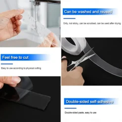 1 Roll 5M 2/3/5cm Width Transparent Double Sided Tape Nano Self-Adhesive Tape No Trace Reusable Tape Glue Sticker for Car Kitchen Bathroom