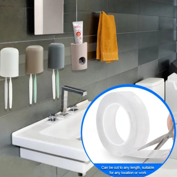 1 Roll 5M 2/3/5cm Width Transparent Double Sided Tape Nano Self-Adhesive Tape No Trace Reusable Tape Glue Sticker for Car Kitchen Bathroom