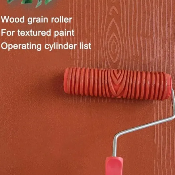 1 Roll Rubber Imitation Wood Grain Pattern Paint Roller, DIY Paint Texture Pigment Printing Wall Painting Roller With Handle, Home Tool