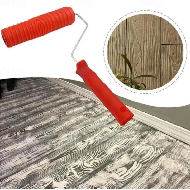1 Roll Rubber Imitation Wood Grain Pattern Paint Roller, DIY Paint Texture Pigment Printing Wall Painting Roller With Handle, Home Tool
