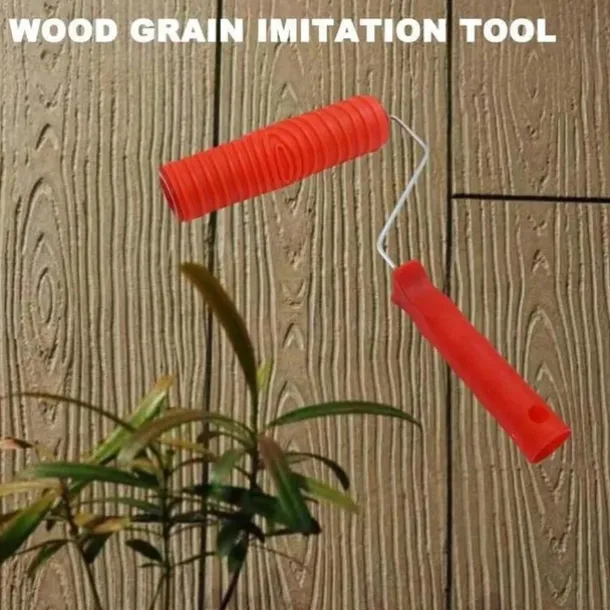 1 Roll Rubber Imitation Wood Grain Pattern Paint Roller, DIY Paint Texture Pigment Printing Wall Painting Roller With Handle, Home Tool