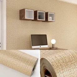 1 Roll Simple Japanese Style Wallpaper Imitation Linen Patterned for Home Hotel Bedrooms Living rooms Plain Color Waterproof Wallpaper Non Self-adhesive 950x53cm/374x20.87inch