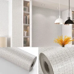 1 Roll Simple Japanese Style Wallpaper Imitation Linen Patterned for Home Hotel Bedrooms Living rooms Plain Color Waterproof Wallpaper Non Self-adhesive 950x53cm/374x20.87inch