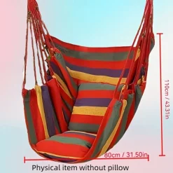 2 Ropes Hanging Chair Striped Fabric Leisure Fabric Striped Hanging Chair Without Cushion And Pillow, with 2 Ropes And Storage Bag