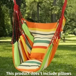2 Ropes Hanging Chair Striped Fabric Leisure Fabric Striped Hanging Chair Without Cushion And Pillow, with 2 Ropes And Storage Bag