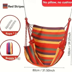 2 Ropes Hanging Chair Striped Fabric Leisure Fabric Striped Hanging Chair Without Cushion And Pillow, with 2 Ropes And Storage Bag