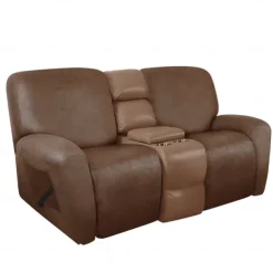 2 Seater Recliner Covers Stretch Love Seat Reclining Sofa Cover, Like Leather Couch Slipcover with Elastic Loop, Anti-cat Scratch Furniture Protector for Dogs Pet