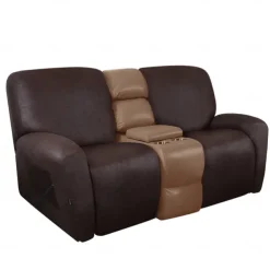2 Seater Recliner Covers Stretch Love Seat Reclining Sofa Cover, Like Leather Couch Slipcover with Elastic Loop, Anti-cat Scratch Furniture Protector for Dogs Pet