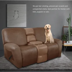 2 Seater Recliner Covers Stretch Love Seat Reclining Sofa Cover, Like Leather Couch Slipcover with Elastic Loop, Anti-cat Scratch Furniture Protector for Dogs Pet
