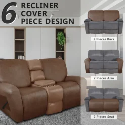 2 Seater Recliner Covers Stretch Love Seat Reclining Sofa Cover, Like Leather Couch Slipcover with Elastic Loop, Anti-cat Scratch Furniture Protector for Dogs Pet