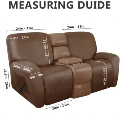 2 Seater Recliner Covers Stretch Love Seat Reclining Sofa Cover, Like Leather Couch Slipcover with Elastic Loop, Anti-cat Scratch Furniture Protector for Dogs Pet
