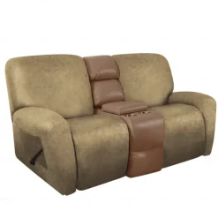 2 Seater Recliner Covers Stretch Love Seat Reclining Sofa Cover, Like Leather Couch Slipcover with Elastic Loop, Anti-cat Scratch Furniture Protector for Dogs Pet