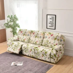 3 Seater Stretch Recliner Covers Couch Slipcover Reclining Cover Floral with Elastic Loop, Anti-cat Scratch Furniture Protector for Kids, Pets, Dogs, Cats