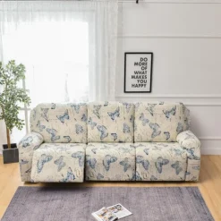 3 Seater Stretch Recliner Covers Couch Slipcover Reclining Cover Floral with Elastic Loop, Anti-cat Scratch Furniture Protector for Kids, Pets, Dogs, Cats