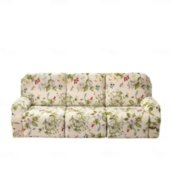 3 Seater Stretch Recliner Covers Couch Slipcover Reclining Cover Floral with Elastic Loop, Anti-cat Scratch Furniture Protector for Kids, Pets, Dogs, Cats
