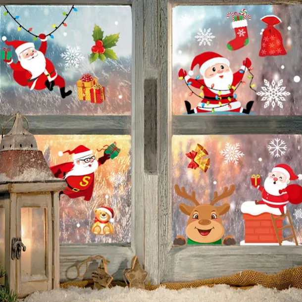 1 Set Christmas Window Stickers Santa Claus Sticker Merry Christmas Decorations for Home Navidad Xmas Ornament Gift New Year