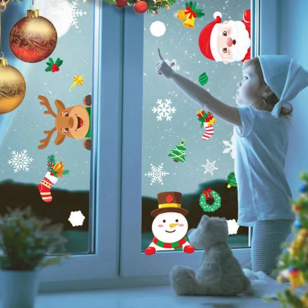 1 Set Christmas Window Stickers Santa Claus Sticker Merry Christmas Decorations for Home Navidad Xmas Ornament Gift New Year
