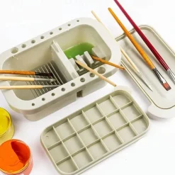 1 Set Multifunctional 3 In 1 Wash Pen Bucket With Pen Holder And Painting Palette Lid Paint Brush Basin Brush Tub Washing Tool For Art Painting Gouache Watercolor Acrylic Oil Painting