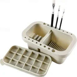 1 Set Multifunctional 3 In 1 Wash Pen Bucket With Pen Holder And Painting Palette Lid Paint Brush Basin Brush Tub Washing Tool For Art Painting Gouache Watercolor Acrylic Oil Painting