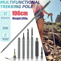 1 set Multifunctional Hiking Stick - Folding Trekking Pole with Hidden Knife & Compass - Self-Defense Walking Stick for Camping & Hiking