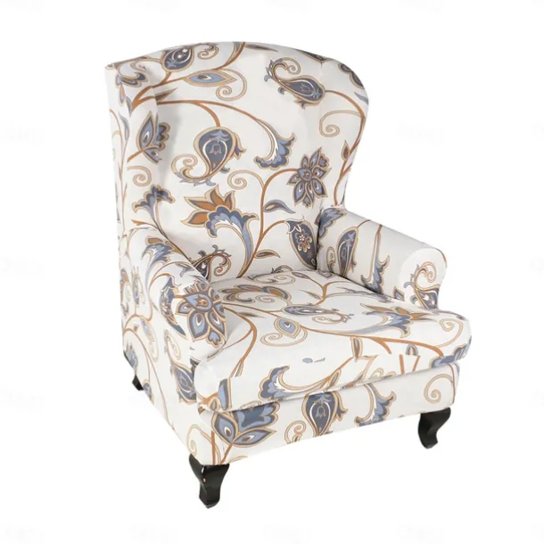 1 Set of 2 Pieces Floral Printed Stretch Wingback Chair Cover Wing Chair Slipcovers Spandex Fabric Wingback Armchair Covers with Elastic Bottom for Living Room Bedroom Decor