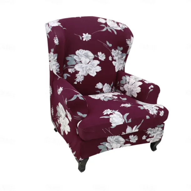 1 Set of 2 Pieces Floral Printed Stretch Wingback Chair Cover Wing Chair Slipcovers Spandex Fabric Wingback Armchair Covers with Elastic Bottom for Living Room Bedroom Decor