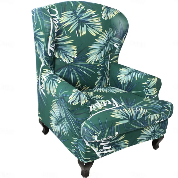 1 Set of 2 Pieces Floral Printed Stretch Wingback Chair Cover Wing Chair Slipcovers Spandex Fabric Wingback Armchair Covers with Elastic Bottom for Living Room Bedroom Decor