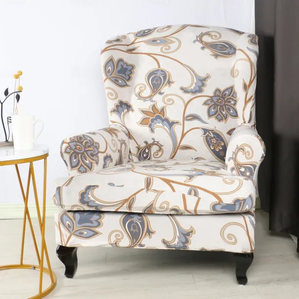 1 Set of 2 Pieces Floral Printed Stretch Wingback Chair Cover Wing Chair Slipcovers Spandex Fabric Wingback Armchair Covers with Elastic Bottom for Living Room Bedroom Decor