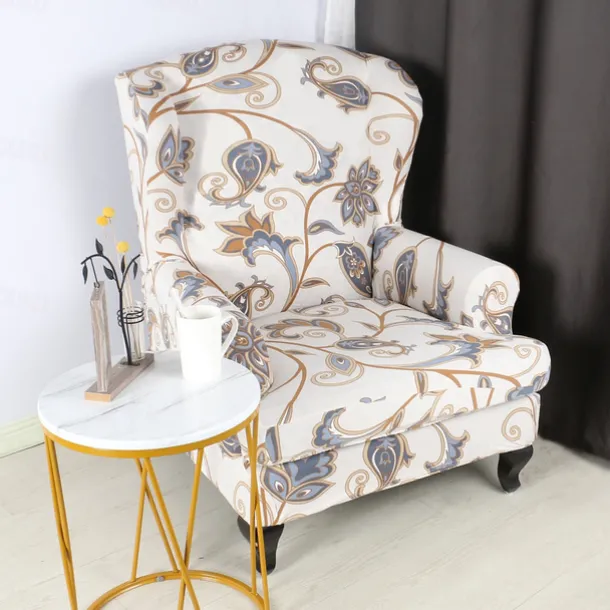 1 Set of 2 Pieces Floral Printed Stretch Wingback Chair Cover Wing Chair Slipcovers Spandex Fabric Wingback Armchair Covers with Elastic Bottom for Living Room Bedroom Decor