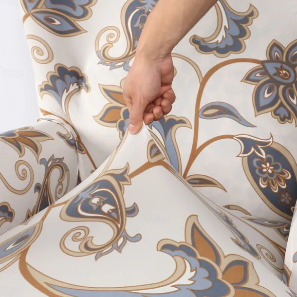 1 Set of 2 Pieces Floral Printed Stretch Wingback Chair Cover Wing Chair Slipcovers Spandex Fabric Wingback Armchair Covers with Elastic Bottom for Living Room Bedroom Decor