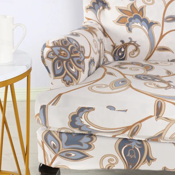 1 Set of 2 Pieces Floral Printed Stretch Wingback Chair Cover Wing Chair Slipcovers Spandex Fabric Wingback Armchair Covers with Elastic Bottom for Living Room Bedroom Decor