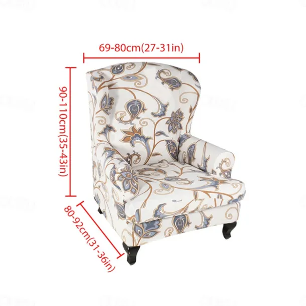 1 Set of 2 Pieces Floral Printed Stretch Wingback Chair Cover Wing Chair Slipcovers Spandex Fabric Wingback Armchair Covers with Elastic Bottom for Living Room Bedroom Decor