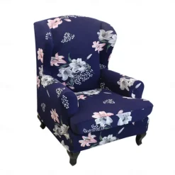 1 Set of 2 Pieces Floral Printed Stretch Wingback Chair Cover Wing Chair Slipcovers Spandex Fabric Wingback Armchair Covers with Elastic Bottom for Living Room Bedroom Decor