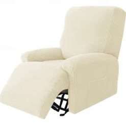 1 Set of 4 Pieces Stretch Reclining Couch Covers Burgundy Jacquard Spandex Recliner Couch Covers Recliner Chair Cover Form Fitted Non Slip Reclining Slipcovers for Standard Large Recliner,Chivas Sofa