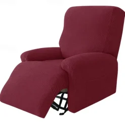 1 Set of 4 Pieces Stretch Reclining Couch Covers Burgundy Jacquard Spandex Recliner Couch Covers Recliner Chair Cover Form Fitted Non Slip Reclining Slipcovers for Standard Large Recliner,Chivas Sofa