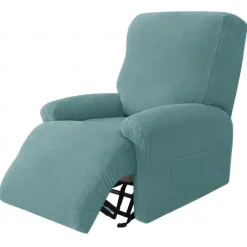 1 Set of 4 Pieces Stretch Reclining Couch Covers Burgundy Jacquard Spandex Recliner Couch Covers Recliner Chair Cover Form Fitted Non Slip Reclining Slipcovers for Standard Large Recliner,Chivas Sofa