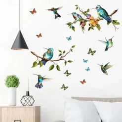 1 Set Of Hummingbird Wall Decals, Peel And Stick, Bird Flower Wall Stickers Decor, Butterfly, Plant Vinyl Glass Wall Decals For Home, Removable Stickers For Bedroom, Window